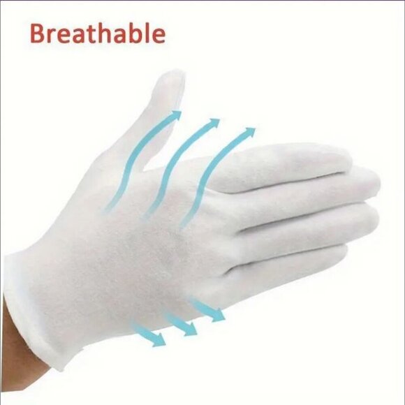 NWT Lot 6 White 100% Cotton Gloves for Eczema Relief Dry Hands Moisturizing, ... - Picture 3 of 13